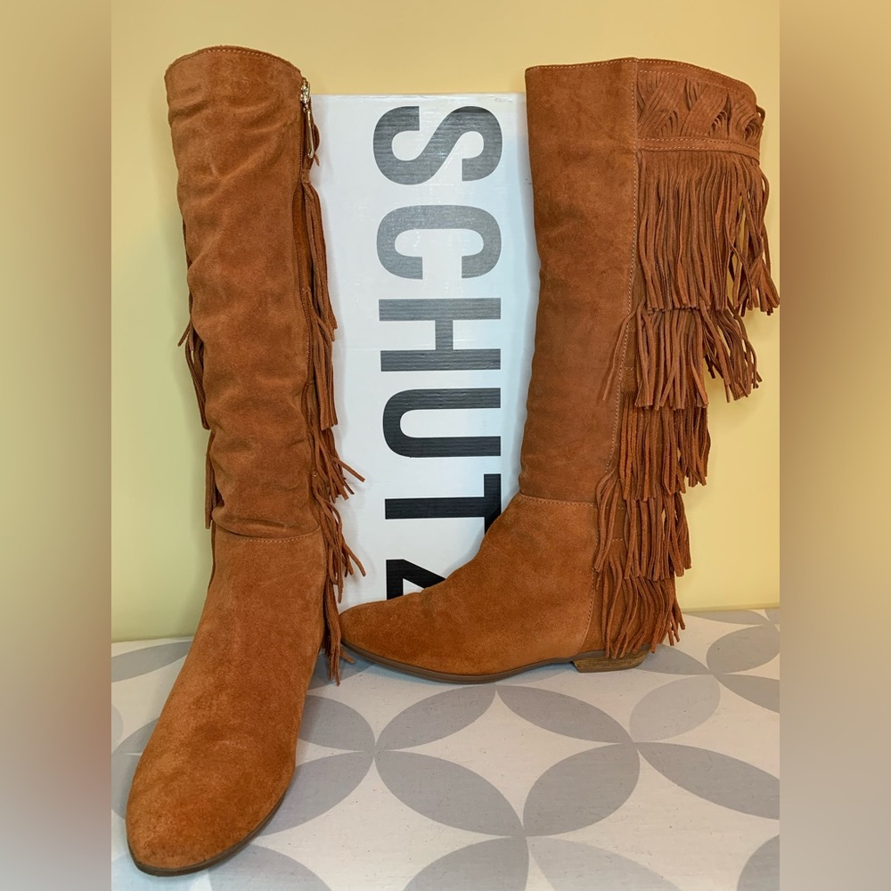 EUC Schutz Genuine Suede Fringed Tall Boots - hello Daisy Jones!!